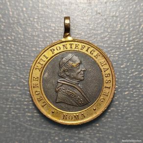 Antiguidades: MEDALLA RELIGIOSA PAPA LEON XIII (1873- 1903) / MARIA INMACULADA - BIMETALICA